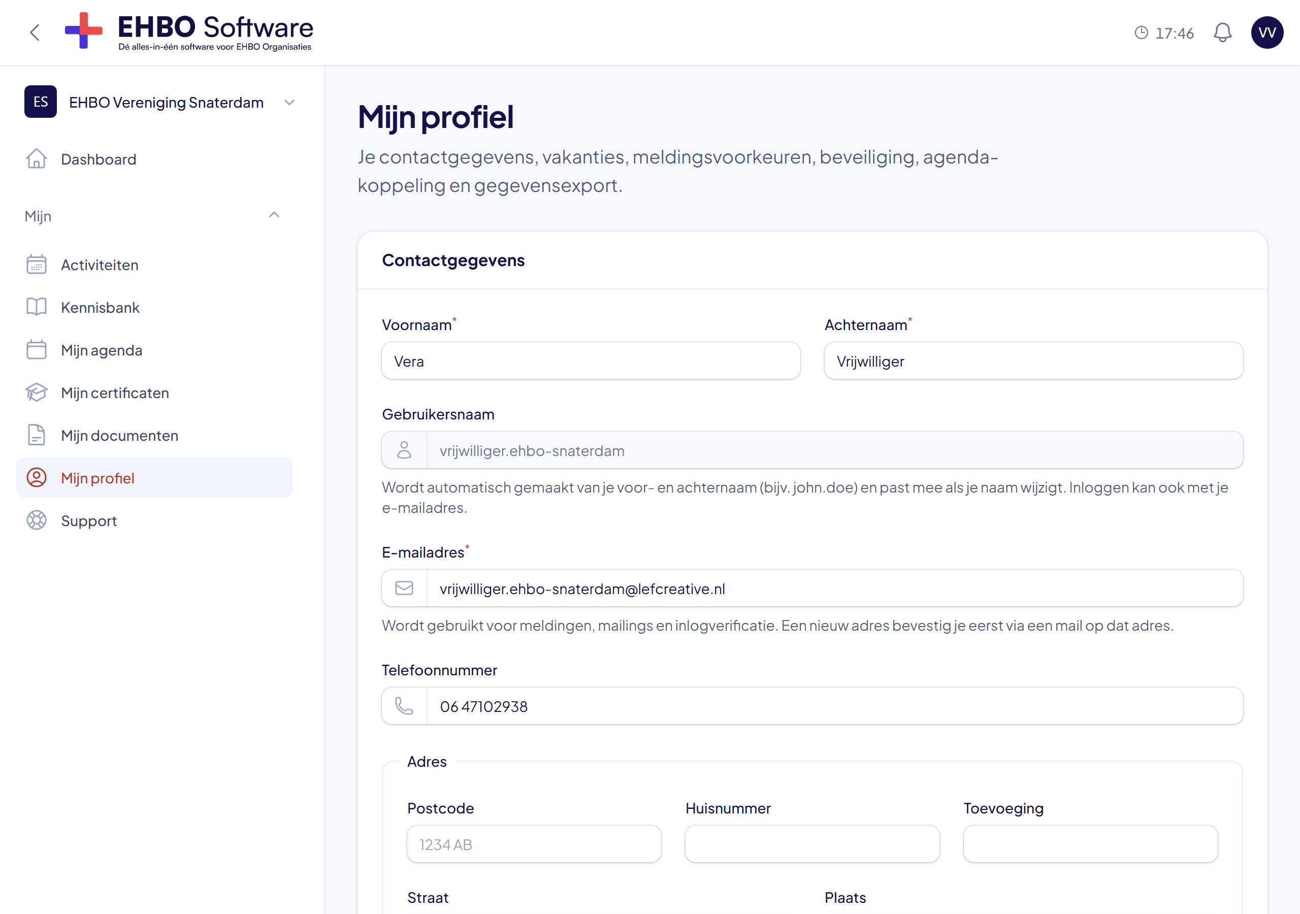 Je eigen profiel in EHBO Software met je gegevens en certificaten