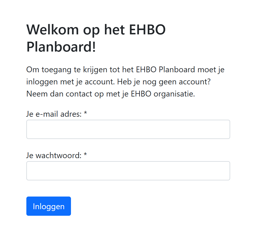 Het inlogscherm van het EHBO Planboard
