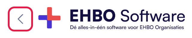 De linkerbovenhoek met het pijltje naast het logo van EHBO Software gemarkeerd