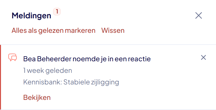 Het venster Meldingen met één melding en de knop Bekijken