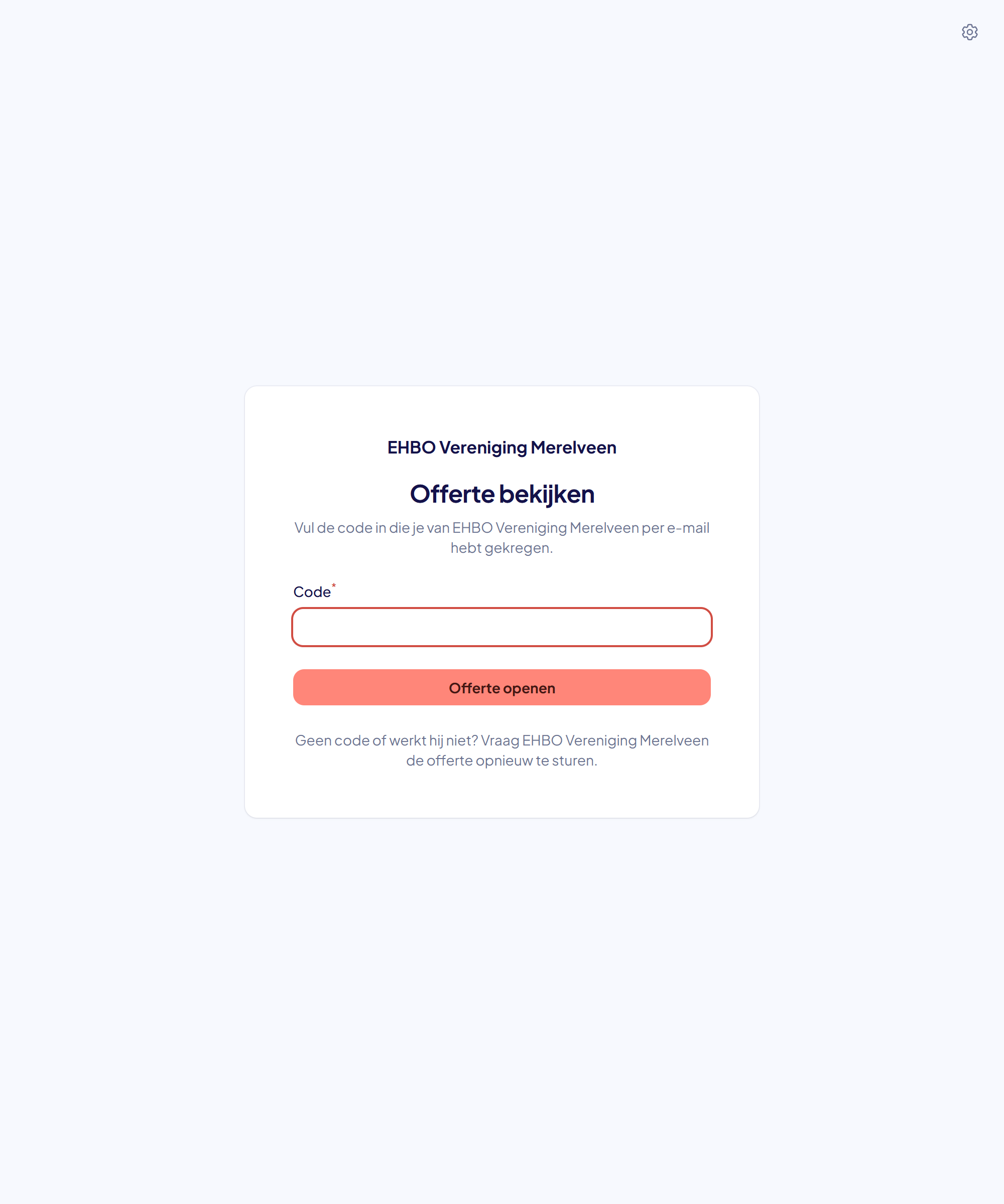 Het codescherm waarin de klant de zescijferige toegangscode invult