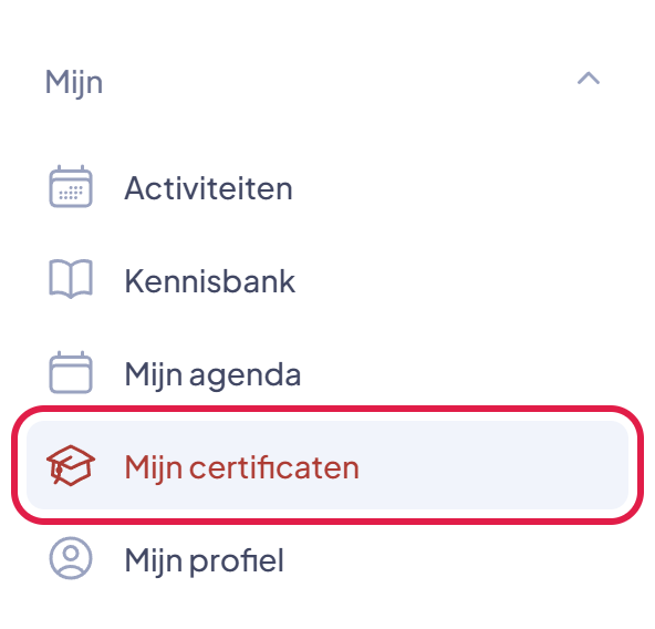 Het menu Mijn met het onderdeel Mijn certificaten gemarkeerd