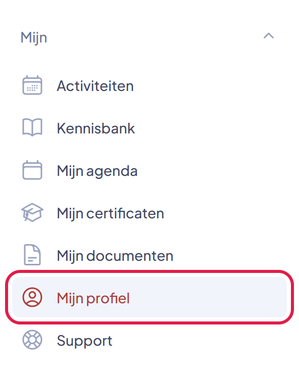 Het menu Mijn met het onderdeel Mijn profiel gemarkeerd