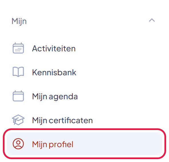 Het menu Mijn met het onderdeel Mijn profiel gemarkeerd