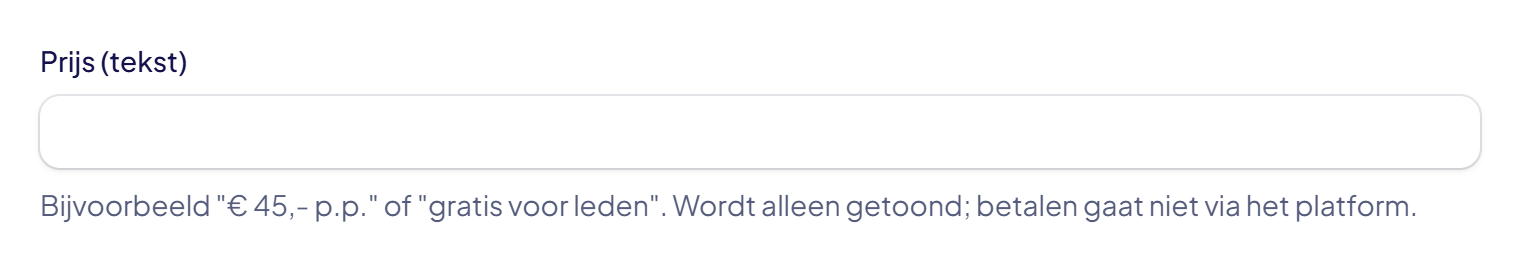 Het veld Prijs (tekst) met de toelichting eronder
