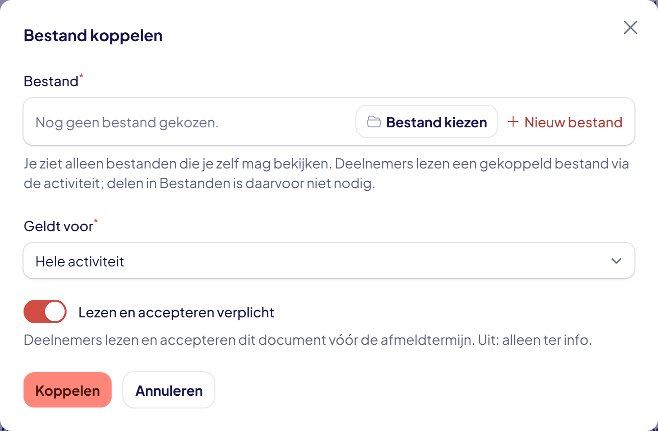 Het venster Bestand koppelen met de keuze voor het bestand