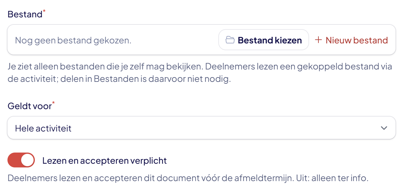 De keuzes Geldt voor en Lezen en accepteren verplicht in het koppelvenster
