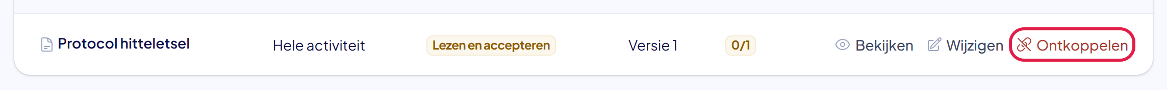 De regel van een gekoppeld bestand, met Ontkoppelen omkaderd