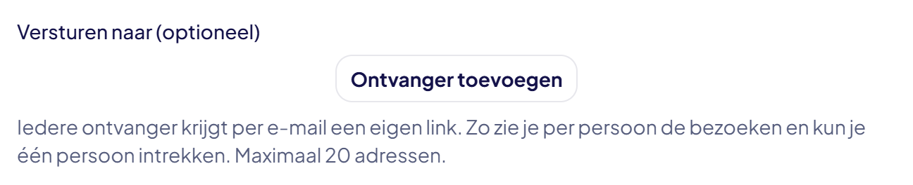 De velden om de link per e-mail te laten versturen