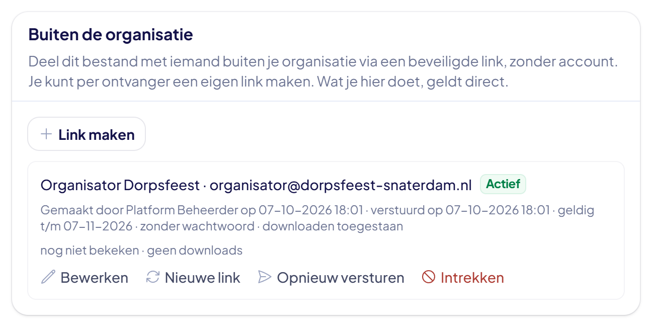 De lijst met externe links in het Delen-venster