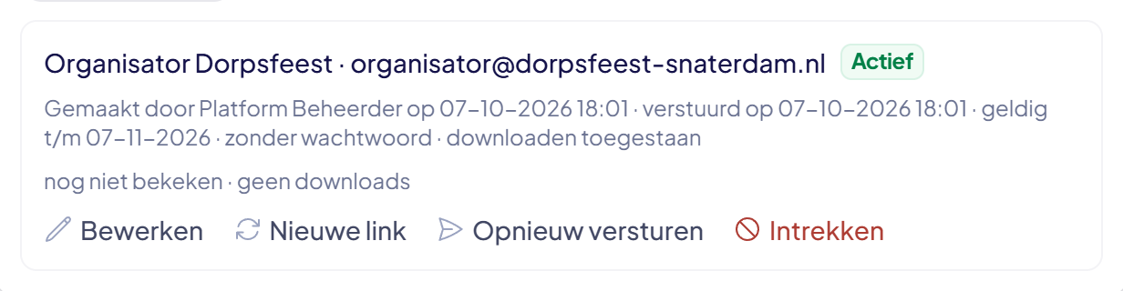 Een externe link met de acties eronder