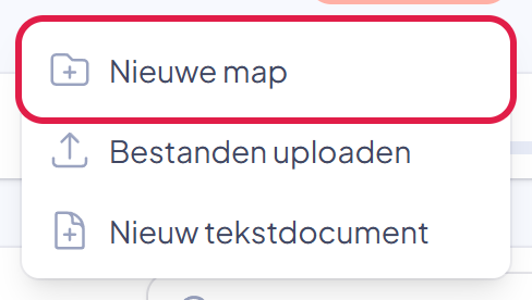 Het menu achter Nieuw, met Nieuwe map omkaderd
