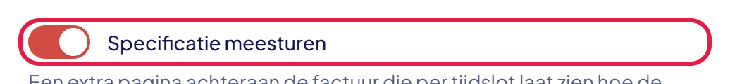 De schakelaar Specificatie meesturen in het verzendvenster