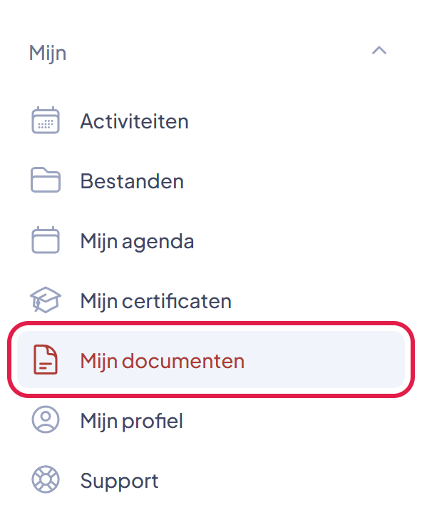 Het menu Mijn met het onderdeel Mijn documenten gemarkeerd