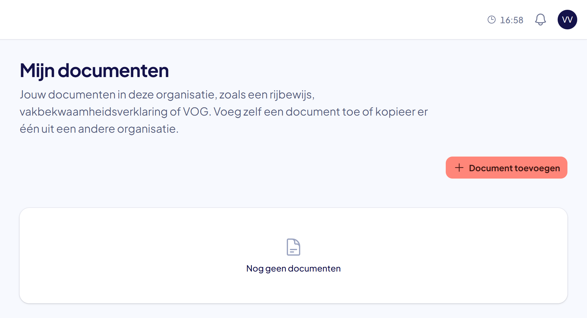 De pagina Mijn documenten met de melding Document gearchiveerd en een lege lijst